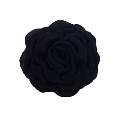 Black Satin Fabric Handmade 3D Camerlia Flower, DIY Ornament Accessories for Shoes Hats Clothes, Black, 80mm