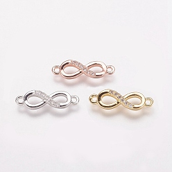 Mixed Color Brass Cubic Zirconia Links, Infinity, Clear, Mixed Color, 5x17.5x2mm, Hole: 1mm