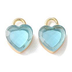 Небесно-голубой Латунь стекло амулеты, сердце, стойки покрытие, долговечный, без кадмия и без свинца, долговечный, голубой, 12.5x9x5 мм, отверстие : 2.5 мм