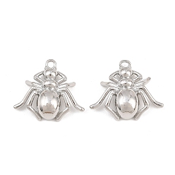Real Platinum Plated Brass Pendants, Spider Charms, Real Platinum Plated, 18x20.5x5.5mm, Hole: 1.6mm