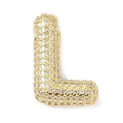 Letter L Rack Plating Brass Micro Pave Cubic Zirconia Pendants, Real 18K Gold Plated, Lead Free & Cadmium Free, Letter, Letter L, 26.5x15.5x6.5mm, Hole: 4x2.5mm