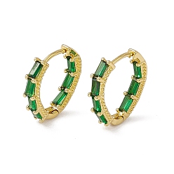 Green Cubic Zirconia Rectangle Beaded Hoop Earrings, Real 18K Gold Plated Brass Teardrop Hoop Earrings for Women, Cadmium Free & Nickel Free & Lead Free, Green, 17x16.5x3.5mm, Pin: 0.8mm