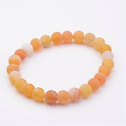 Goldenrod Natural Weathered Agate(Dyed) Stretch Beads Bracelets, Goldenrod, 2 inch(50mm)