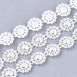 Creamy White ABS Plastic Imitation Pearl Beaded Trim Garland Strand, Great for Door Curtain, Wedding Decoration DIY Material, Flower, Creamy White, 10x3mm, 10yards/roll