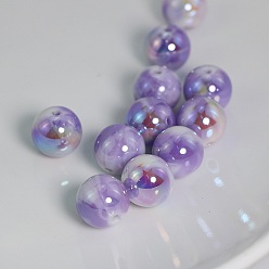 Lilac UV Plating Rainbow Iridescent Acrylic Beads, Three Tone, Round, Lilac, 15mm