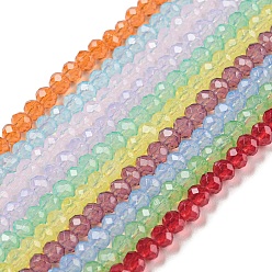 Mixed Color Baking Painted Transparent Glass Beads Strands, Imitation Opalite, Faceted, Round, Mixed Color, 3.5x2.5~3mm, Hole: 0.8mm, about 137~139pcs/strand, 15.94~16.10 inch(40.5~40.9cm)