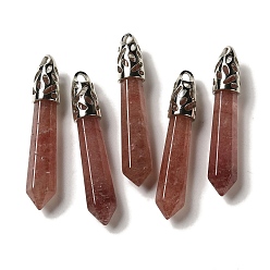 Клубничный Кварц Большие остроконечные подвески из натурального клубничного кварца, подвески-пули с граненой структурой, фурнитура из латуни с платиновым покрытием, фурнитура из латуни с платиновым покрытием, 56~65x11~11.5x10~10.5 мм, отверстие : 4 мм