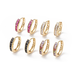 Mixed Color Cubic Zirconia Rectangle Hoop Earrings, Real 18K Gold Plated Brass Jewelry for Women, Cadmium Free & Nickel Free & Lead Free, Mixed Color, 17.5x15.5x4.5mm, Pin: 0.9mm