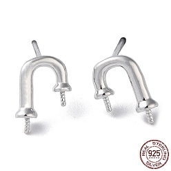 Real Platinum Plated Rhodium Plated 925 Sterling Silver Stud Earring Findings, Arch, for Half Drilled Beads, with S925 Stamp, Real Platinum Plated, 10.5x7mm, Pin: 11x0.9mm and 0.7mm