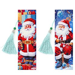 Santa Claus 2Pcs Christmas DIY Diamond Painting Bookmarks Kits, including Resin Rhinestones, Diamond Sticky Pen, Tray Plate and Glue Clay, Santa Claus, 210x60mm
