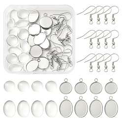 Stainless Steel Color DIY Blank Dome Dangle Earrings Making Kit, Including 304 Stainless Steel Flat Round Pendant Cabochon Settings & Earring Hooks, Glass Cabochons, Stainless Steel Color, 39Pcs/box