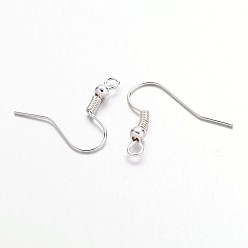Silver Iron Earring Hooks, Ear Wire, with Horizontal Loop, Silver, 19~21x18~20mm, Pin: 0.65mm, 22 Gauge