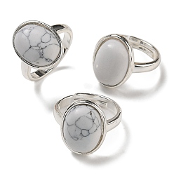 Говлит Овальные регулируемые кольца из синтетического говлита, без свинца и без кадмия, посеребренные латунные перстни для женщин и мужчин, овальный : 18x14 mm, внутренний диаметр: 18 мм
