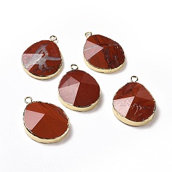Red Jasper Natural Red Jasper Pendants, with Brass Findings, Faceted, Drop, Golden, 31~35x20~25x7~9mm, Hole: 2.5mm