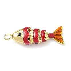 Фуксиновый Рыба из латуни микро проложить Цирконом подвески, Эмаль стиле, долговечный, без кадмия и без свинца, реальный 18 k позолоченный, красно-фиолетовые, 28x8.5x6 мм, отверстие : 2.5x1.5 мм