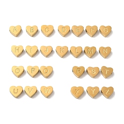 Letter A~Z Ion Plating(IP) 304 Stainless Steel Beads, Golden, Heart with Letter, Letter A~Z, 5.5x6.5x3mm, Hole: 1.6mm, 26pcs/set