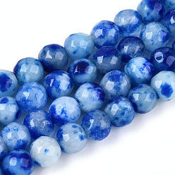 Синий Окрашенные природные белый нефрит бисер пряди, круглые, граненые, синие, 5.5~6.2 мм, отверстие : 1 мм, около 65~66 шт / нитка, 14.76~15.16'' (37.5~38.5 см)