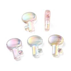 Clear UV Plating Rainbow Iridescent Transparent Acrylic Beads, Key, Clear, 26.5x19x7.5mm, Hole: 2.7mm