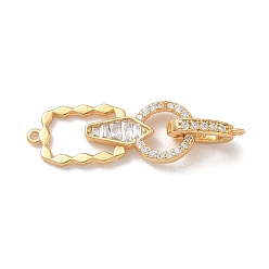 Plaqué 18K Or Véritable 925 fermoirs déployants en argent sterling avec micro pavés de zircone cubique transparents, rectangle, crémaillère plaquage, plaqué longue durée, réel 18 k plaqué or, 27mm, Trou: 0.8mm