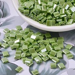 (TL439) Непрозрачный Шартрезский Блеск Миюки тила бусины, японский бисер, 2-луночное, (тл 439) непрозрачный зеленовато-желтый блеск, 5x5x1.9 мм, отверстие : 0.8 мм, Около 118 шт / 10 г
