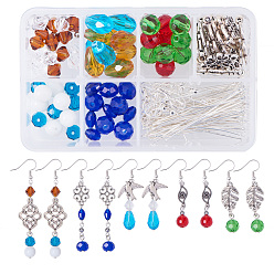 Mixed Color SUNNYCLUE DIY Earring Making, with Tibetan Style Connectors, Glass Beads, Acrylic Beads, 304 Stainless Steel Smooth Round Spacer Beads, Brass Earring Hooks and Iron Head Pins, Mixed Color, 11x7x3cm, about 158pcs/set