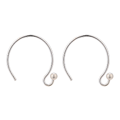 Silver 925 Sterling Silver Earring Hooks, Silver, 13x11x2mm, Hole: 2mm, 21 Gauge, Pin: 0.7mm
