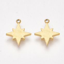 Golden Ion Plating(IP) 304 Stainless Steel Charms, Star, Golden, 11.5x9.5x1mm, Hole: 1mm