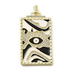 Black Brass Micro Pave Cubic Zirconia Pendants with Enamel, 
Rectangle with Evil Eye, Black, 42.5x21.5x4mm, Hole: 4x2.5mm
