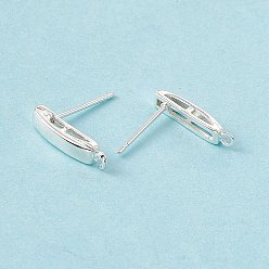 925 Sterling Silver Plated Brass Stud Earring Findings, with Horizontal Loops, Rectangle, Cadmium Free & Lead Free, 925 Sterling Silver Plated, 14.5x3mm, Hole: 1mm, Pin: 0.8mm