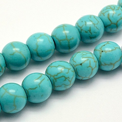 Turquoise Synthetic Turquoise Beads Strands, Dyed, Round, Turquoise, 4x3~3.5mm, Hole: 1mm, about 94pcs/strand, 14.5 inch(37cm)