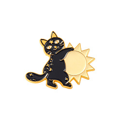 XZ5457 Vintage Style Animal Brooch Set - Moon Black Cat, Sun Cat & Spurs Pin Badge