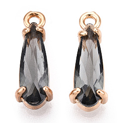 Черный Граненые подвески стекла, с медными тонированными латунными открытыми спинками, слеза, чёрные, 14.5x4.5x4 мм, отверстие : 1.2 мм