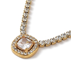 Квадрат Вакуумное покрытие pvd 304 ожерелье с подвеской из нержавеющей стали с кубическим цирконием, с цепочками чашек из горного хрусталя, квадратный, 16.73 дюйм (42.5 см), Кулон : 10x10 мм