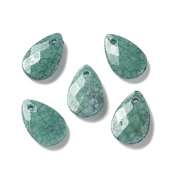 Green Opaque Acrylic Charms, Faceted, Teardrop Charms, Green, 13x8.5x3mm, Hole: 1mm