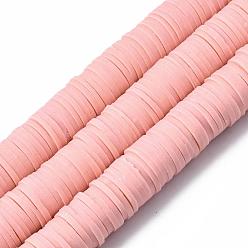 Pink Flat Round Eco-Friendly Handmade Polymer Clay Beads, Disc Heishi Beads for Hawaiian Earring Bracelet Necklace Jewelry Making, Pink, 10mm