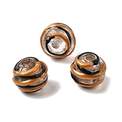 Черный Бусины ручной работы из эмали с золотым песком, бусины ручной работы, круглые, два тона, чёрные, 12~13x11~12 мм, отверстие : 1.5~1.8 мм