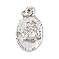 Платина Латунные подвески, овальные с ангелом, долговечный, без свинца и без кадмия, стойки покрытие, с целью перехода в кольце, платина, 16x9.5x2.5 мм, отверстие : 3.3 мм