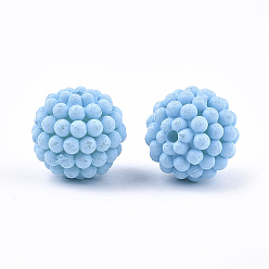 Sky Blue Rubberized Style Acrylic Beads, Berry Beads, Combined Beads, Round, Sky Blue, 12x11.5mm, Hole: 1.6mm, about 790pcs/500g