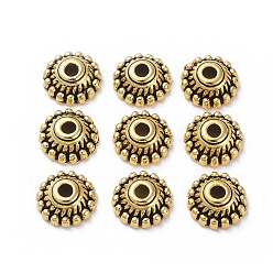 Antique Golden Tibetan  Style Metal Caps, Antique Golden, Lead Free & Nickel Free & Cadmium Free, 8mm in diameter, 3mm thick, hole: 2mm, Inner Diameter: 5mm