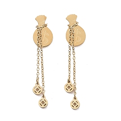Golden 304 Stainless Steel Dollar Sign Chain Stud Earrings, for Women, Golden, 42.5x9mm, Pin: 0.7mm
