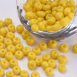 Желтый Выпечка краска стеклянные бусины, круглые, желтые, 4~4.5x3 мм, отверстие: 1~1.2 мм, о 4500 шт / сумке, о 450 г / мешок