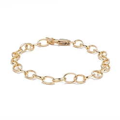 Real 18K Gold Plated Brass Cable Chain Bracelet, with 304 Stainless Steel Findings for Teen Girl Women,, Real 18K Gold Plated, 7-1/2 inch(19cm)