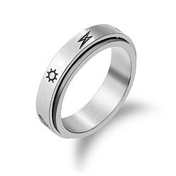 Platinum Sun & Cloud & Bolt Lightning Alloy Rotating Finger Ring, Fidget Spinner Ring for Calming Worry Meditation, Platinum, US Size 6(16.5mm)