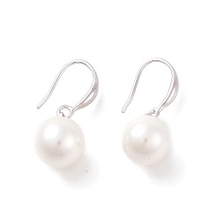 Platinum Shell Pearl Dangle Earrings, with Brass Earring Hooks, Round, Platinum, 27mm, Pin: 0.9mm