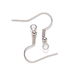 Stainless Steel Color 304 Stainless Steel Earring Hooks, Ear Wire, with Horizontal Loop, Stainless Steel Color, 20~22x22mm, Hole: 2mm, 21 Gauge, Pin: 0.7mm
