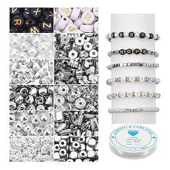 Platine & Argent Kit de fabrication de bracelet extensible de perles de bricolage, y compris les strass de fer et les perles de verre et les perles en plastique et en acrylique opaques ccb, fil de cristal élastique clair, Platine et argent, perles: 2070 pièces / ensemble