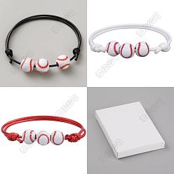 (52) Непрозрачная лаванда 15шт. 3 цвета спортивные акриловые браслеты из бусин для мужчин и женщин, бейсбол, воском шнура, разноцветные, внутренний диаметр: 2-1/8~4 дюйм (5.5~10 см), бусина : 12 mm