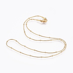 Golden 304 Stainless Steel Snake Chain Necklaces, with 304 Stainless Steel Beads and 304 Stainless Steel Clasps, Golden, 17.7 inch(45cm), 1mm