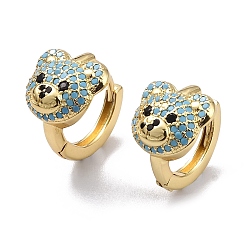 Deep Sky Blue Bear Rack Plating Brass Cubic Zirconia Hoop Earrings for Women, Long-Lasting Plated, Lead Free & Cadmium Free, Real 18K Gold Plated, Deep Sky Blue, 14x16x12mm, Pin: 1mm