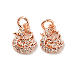 Розовое Золото Подвески из латуни с микро-паве из цыпленка, прозрачные фианиты, с прыжковых колец, без кадмия и без свинца, розовое золото , 12x9x1.8 мм, отверстие : 3 мм